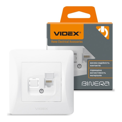 Розетка CAT6 одинарная компьютерная белая Videx binera