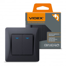 Выключатель двухклавишный с подстветкой черный графит Videx binera