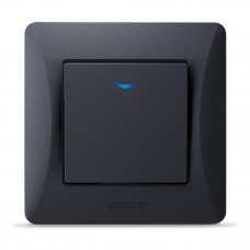 Выключатель одноклавишный с подсветкой черный графит Videx binera