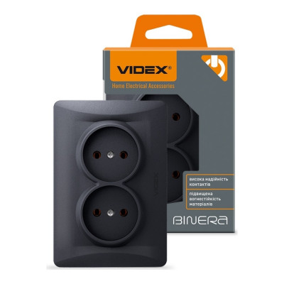 Розетка двойная  черный графит Videx binera