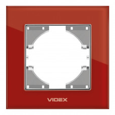 Рамка красное стекло  одинарная горизонтальная Videx binera
