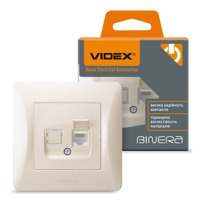 Розетка CAT3 одинарная телефонная кремовая Videx binera