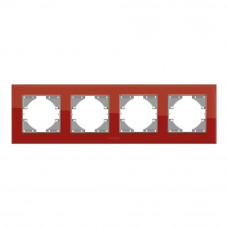 Рамка красное стекло 4 места горизонтальная Videx binera