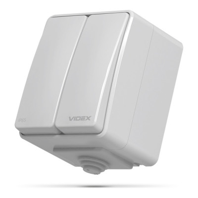 IP65 Выключатель наружный двухклавишный серый Videx binera