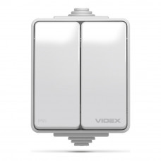 IP65 Выключатель наружный двухклавишный серый Videx binera
