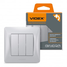 Выключатель трёхклавишный серебряный шёлк Videx binera