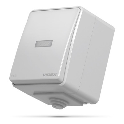 IP65 Выключатель наружный одноклавишный с подсветкой серый Videx binera